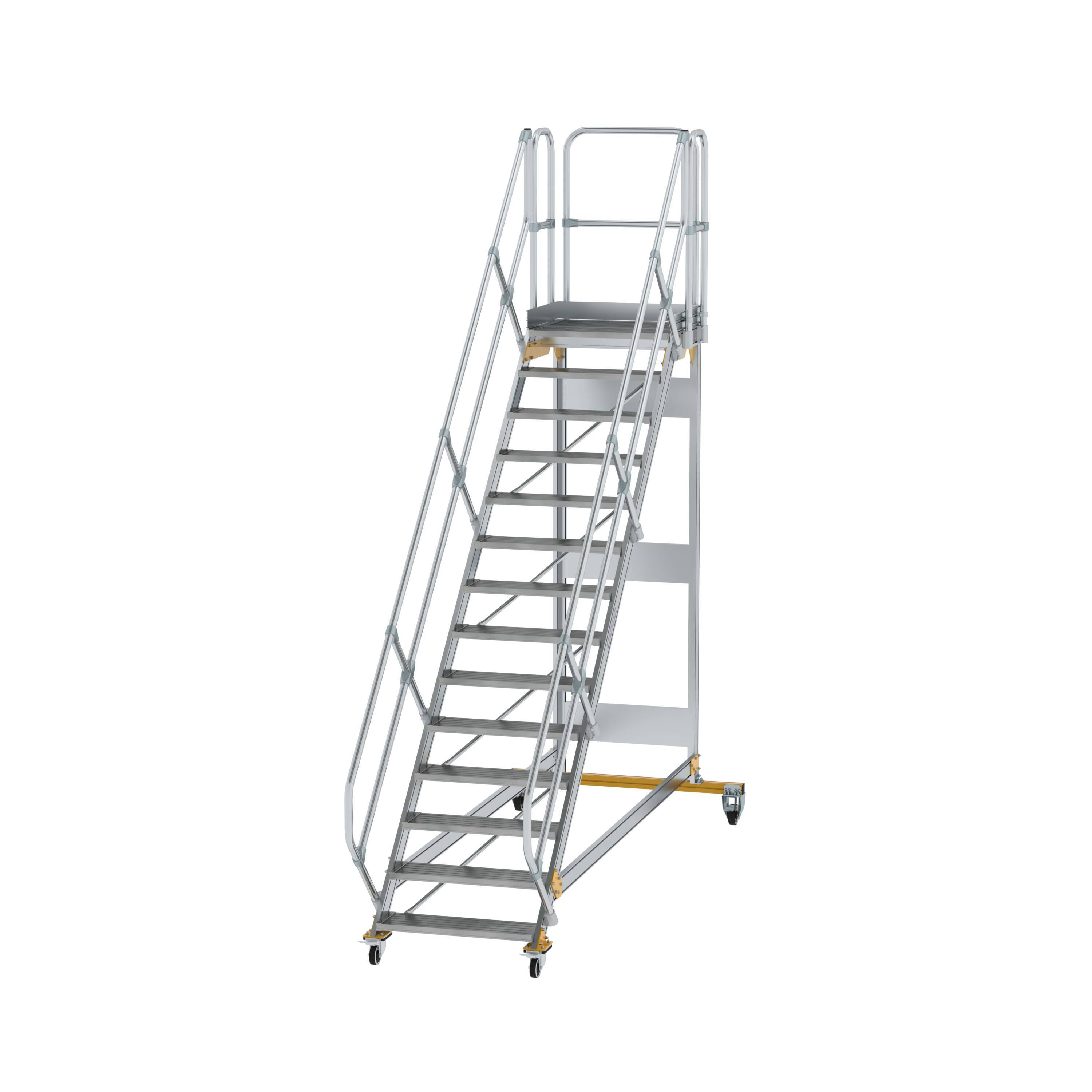 Munk Plattformtreppe 45° fahrbar Stufenbreite 800 mm 14 Stufen Aluminium geriffelt