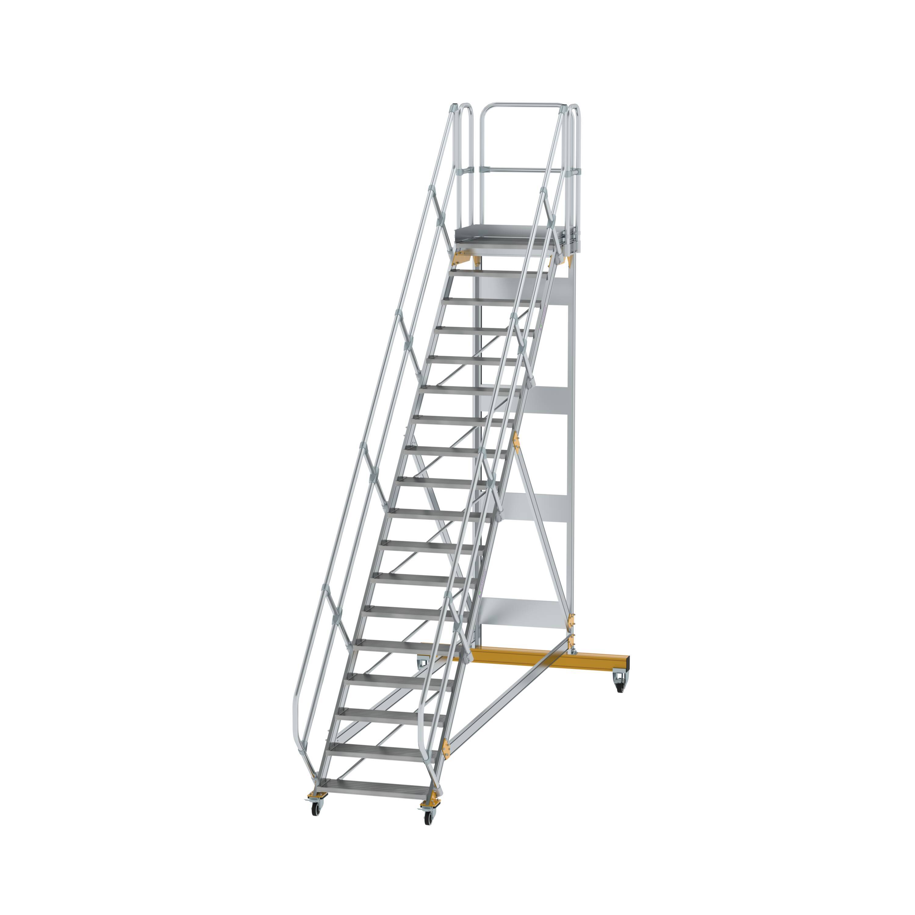 Munk Plattformtreppe 45° fahrbar Stufenbreite 800 mm 18 Stufen Aluminium geriffelt