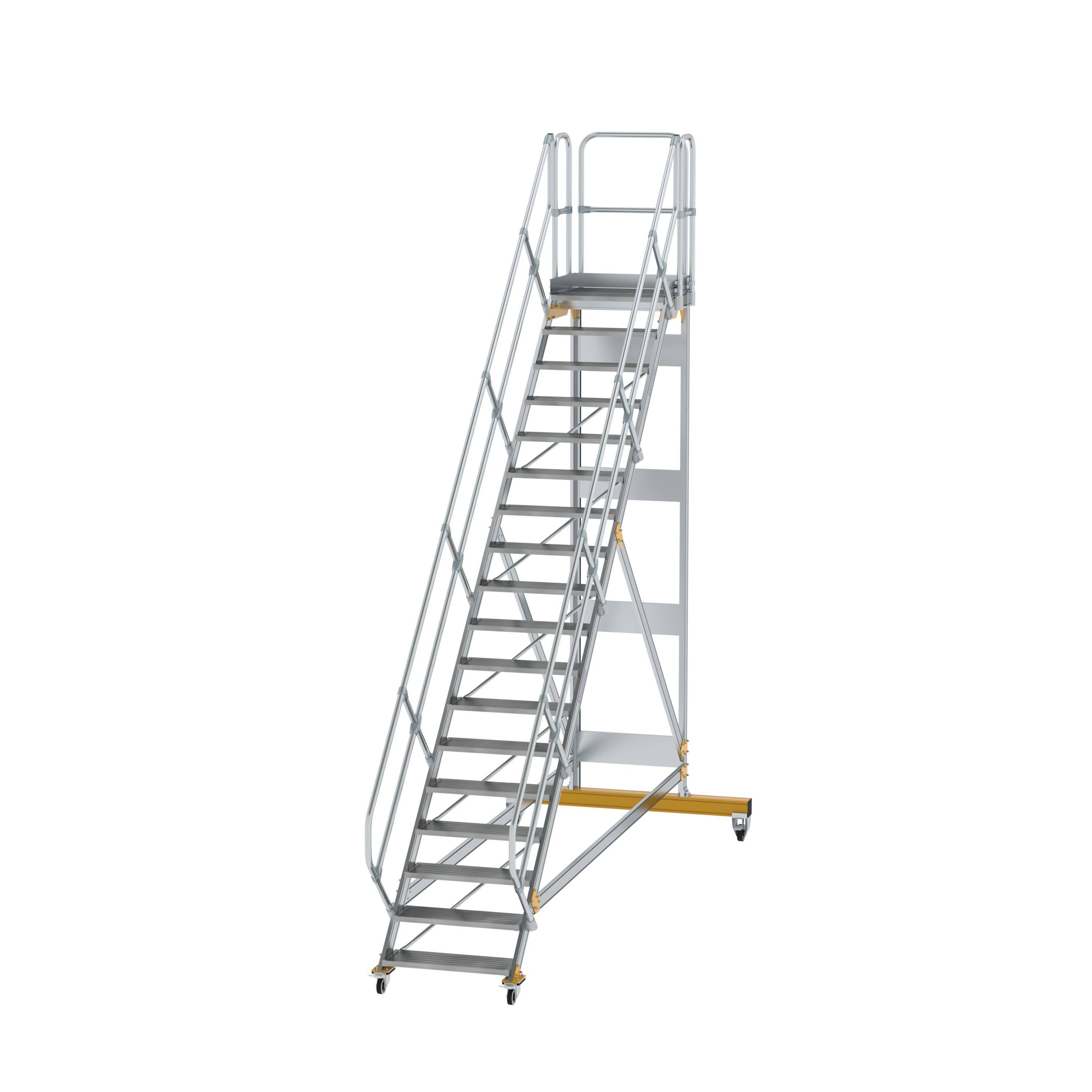 Munk Plattformtreppe 45° fahrbar Stufenbreite 800 mm 19 Stufen Aluminium geriffelt