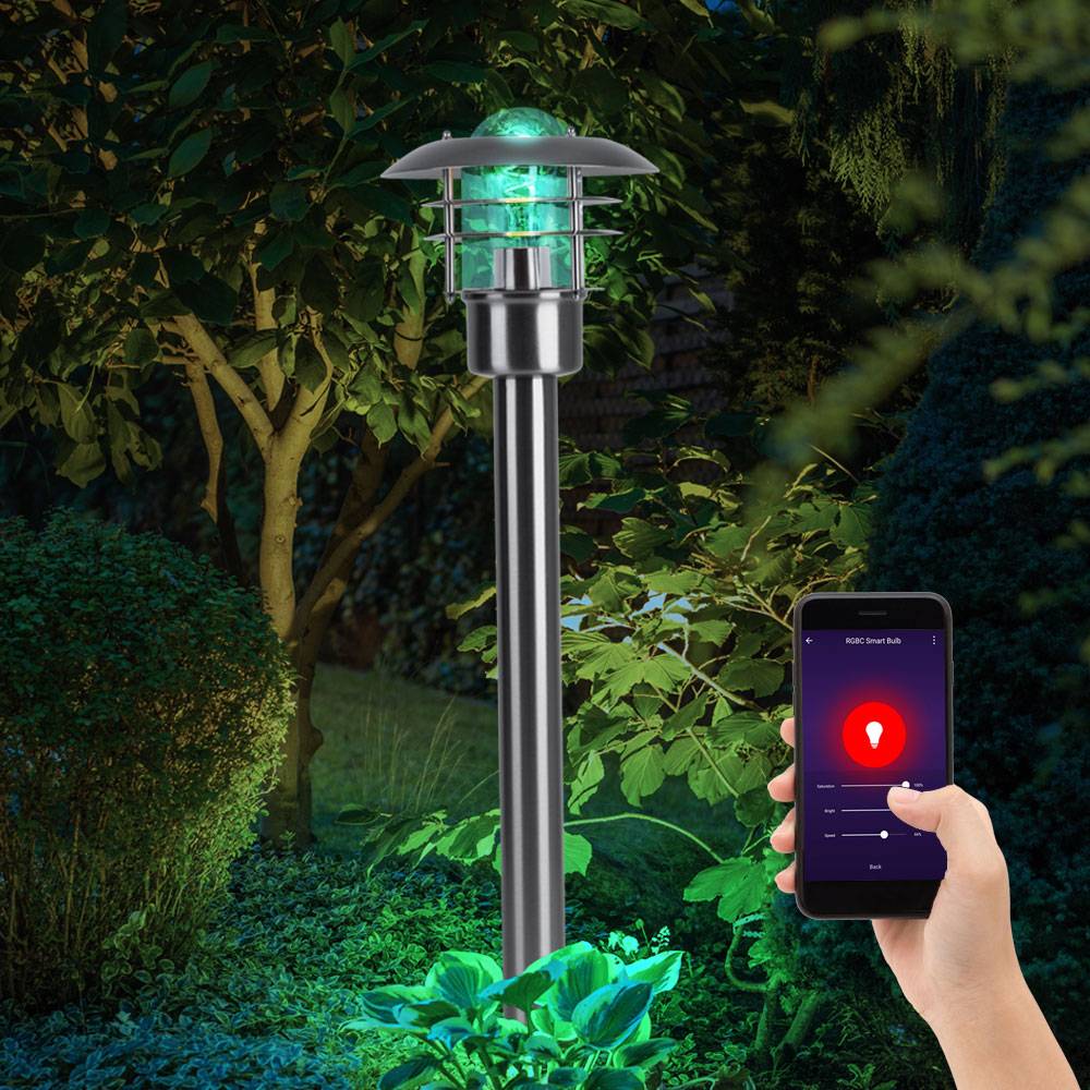 Stehleuchte Außenleuchte Garten Wegeleuchte Laterne Stehlampe, App Steuerung dimmbar, Edelstahl, Smart RGB LED 10W 806Lm, LxBxH 22x22x80 cm