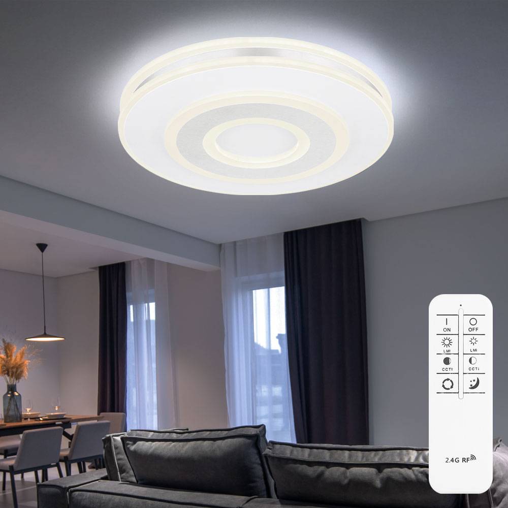 LED Deckenleuchte mit Fernbedienung Deckenlampe dimmbar Wohnzimmerleuchte weiß, CCT, 48W 3800Lm warmweiß-kaltweiß, DxH 42x6,5 cm