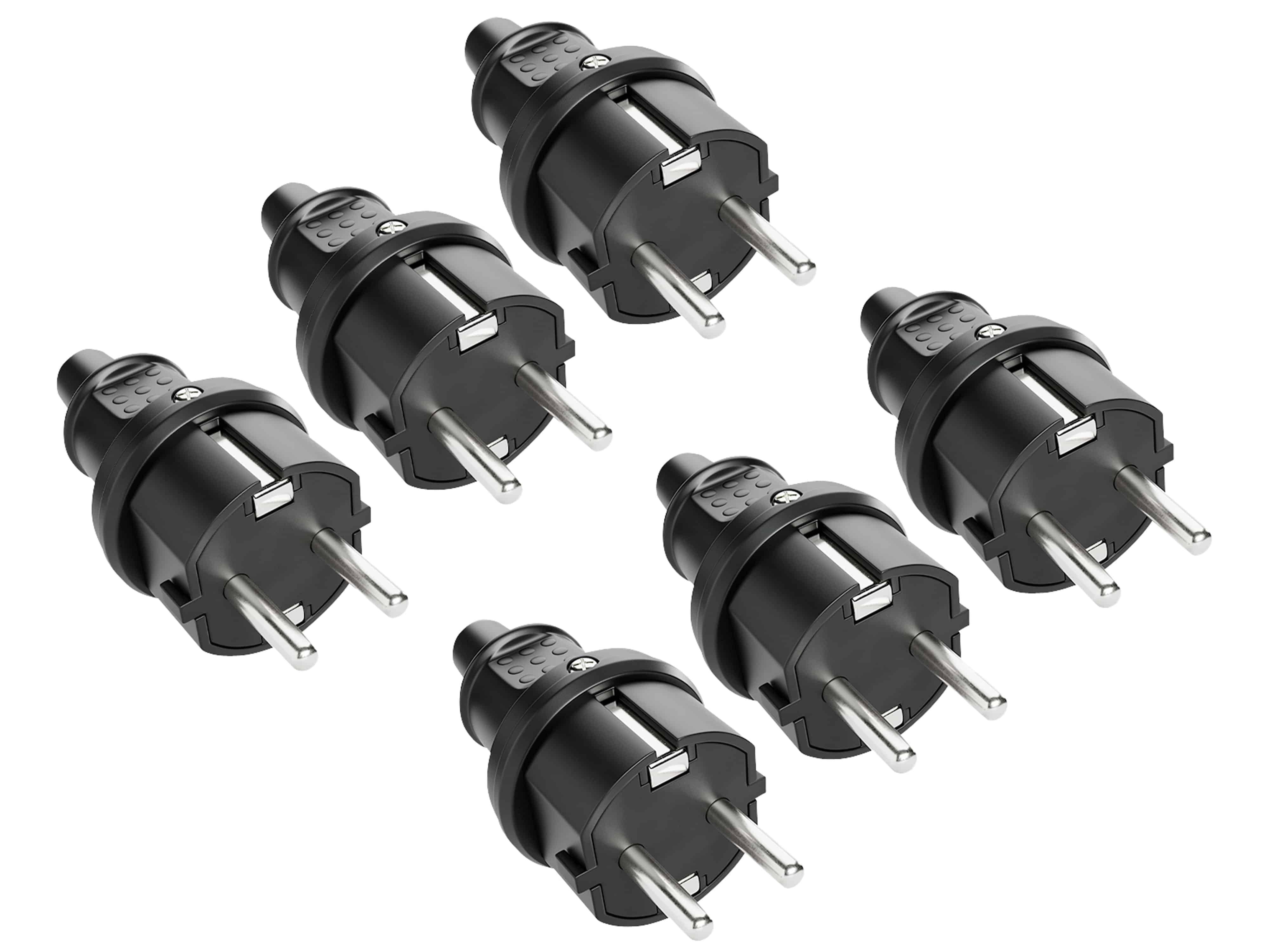 ABSINA Schutzkontaktstecker, schwarz, 6 Stück