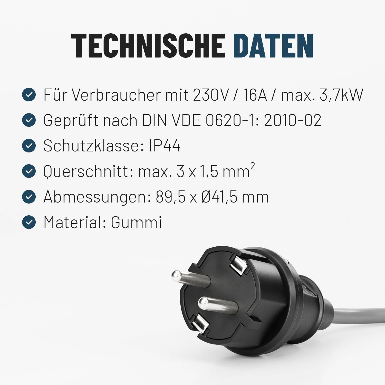 ABSINA Schutzkontaktstecker, schwarz, 6 Stück