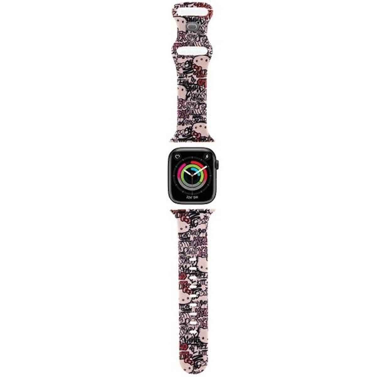 Hello Kitty Apple Watch Band für 38 / 40 / 41mm mit Graffiti und Kitty Head Muster