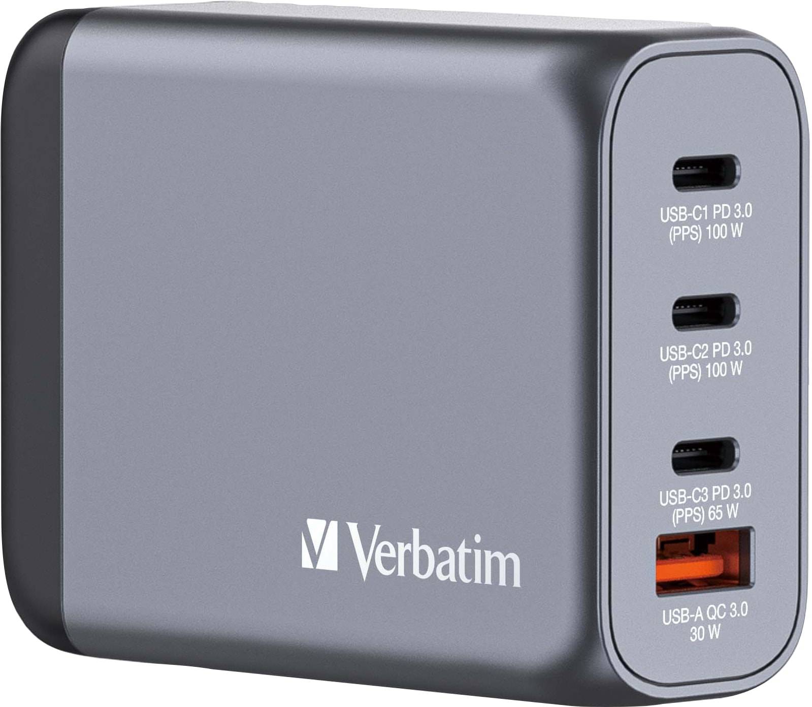 Verbatim GaN Charger 100 W, 4 Ports USB-C Ladegerät, Power Adapter mit 3 x USB-C und 1 x USB-A, Schnellladegerät