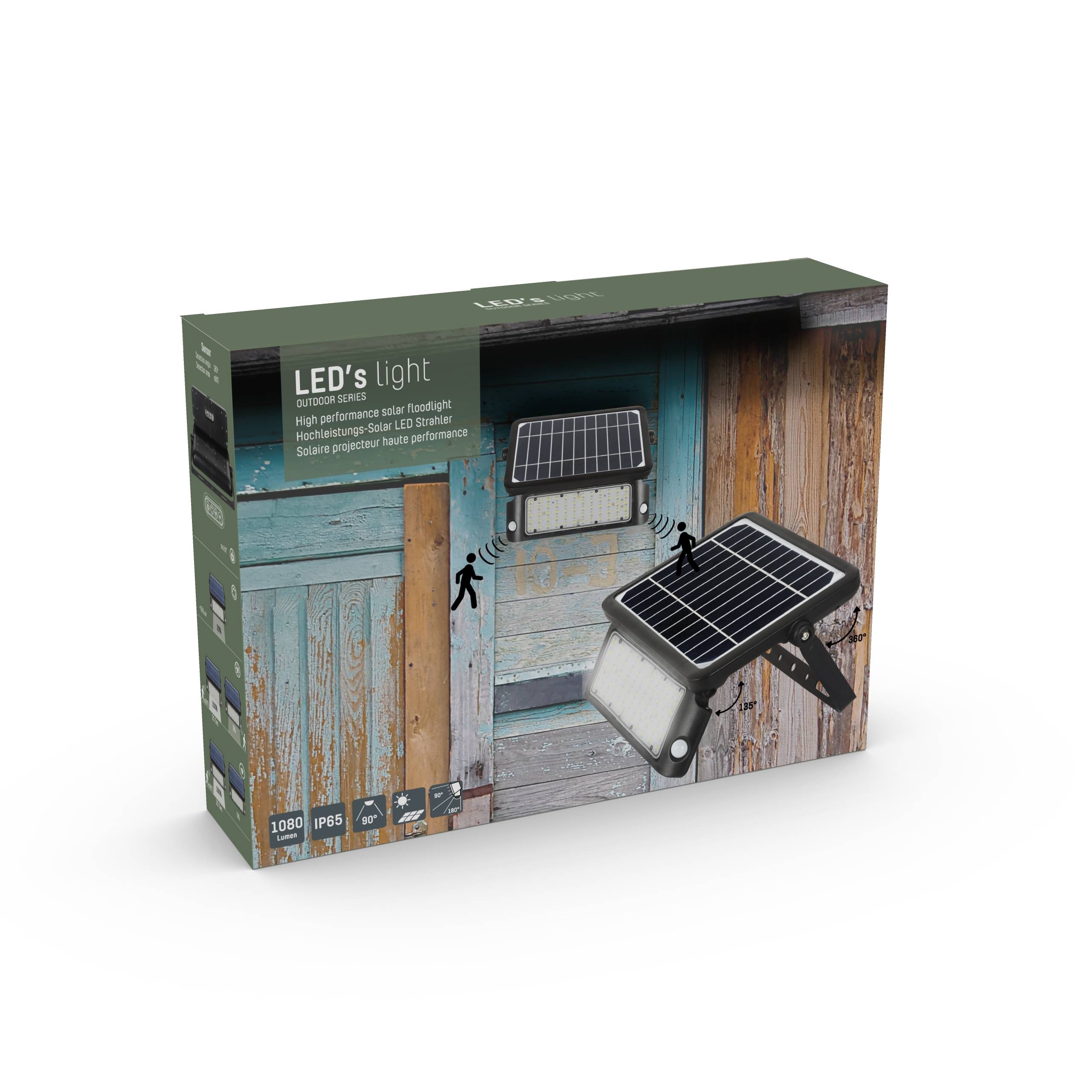 LED's light Solar LED-Strahler schwarz Bewegungsmelder 10W warmweiß IP66