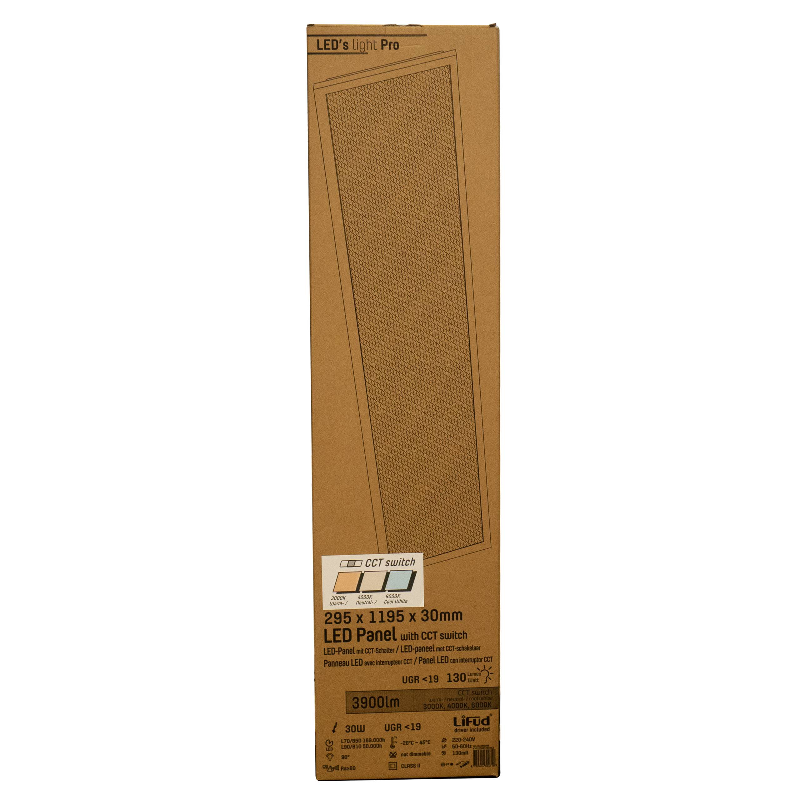 LED's light PRO LED-Panel 30 x 120 cm 30W CCT warm-neutral-kaltweiß UGR<19
