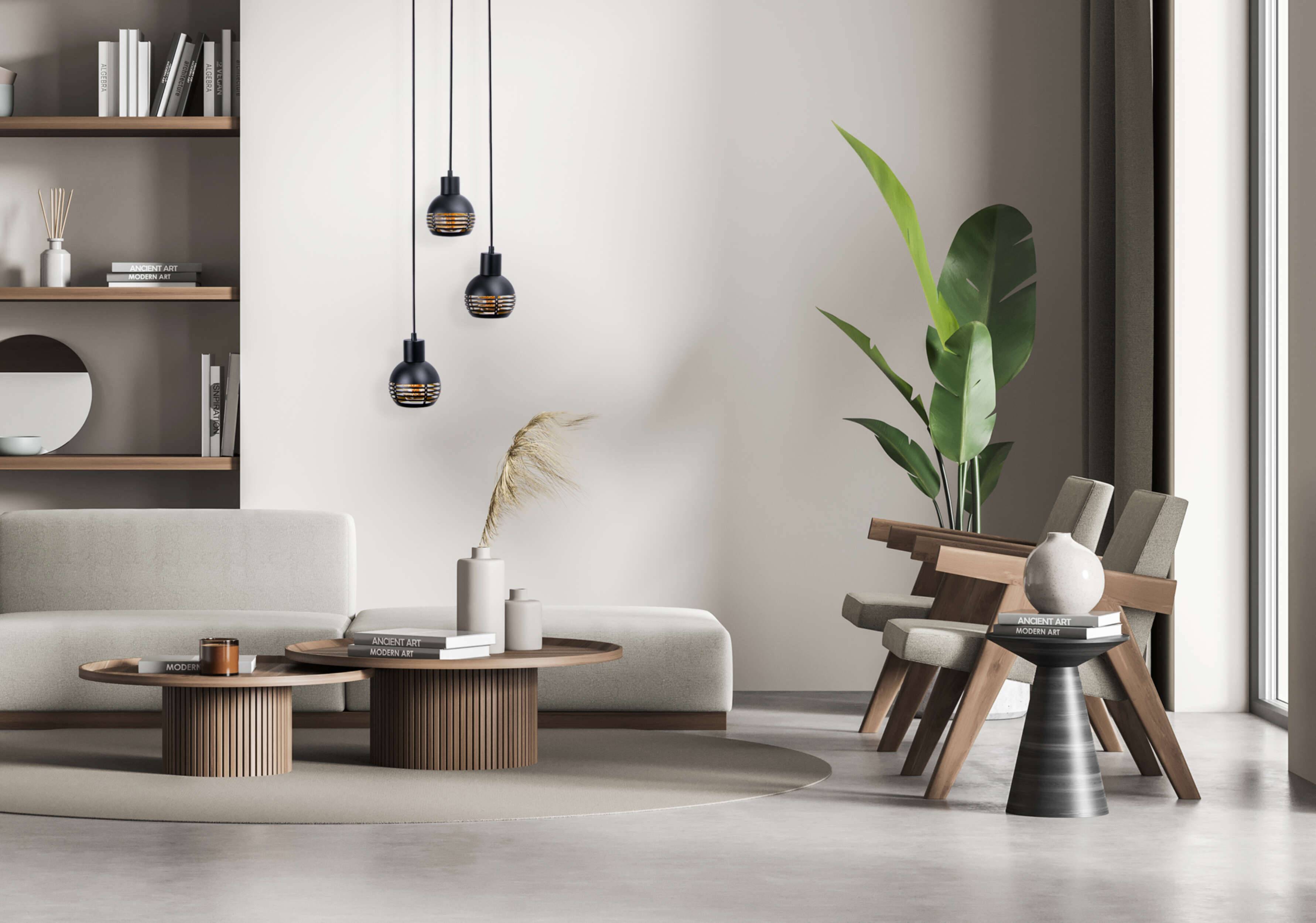 3er Pendelleuchte schwarz/golden "CASCO"