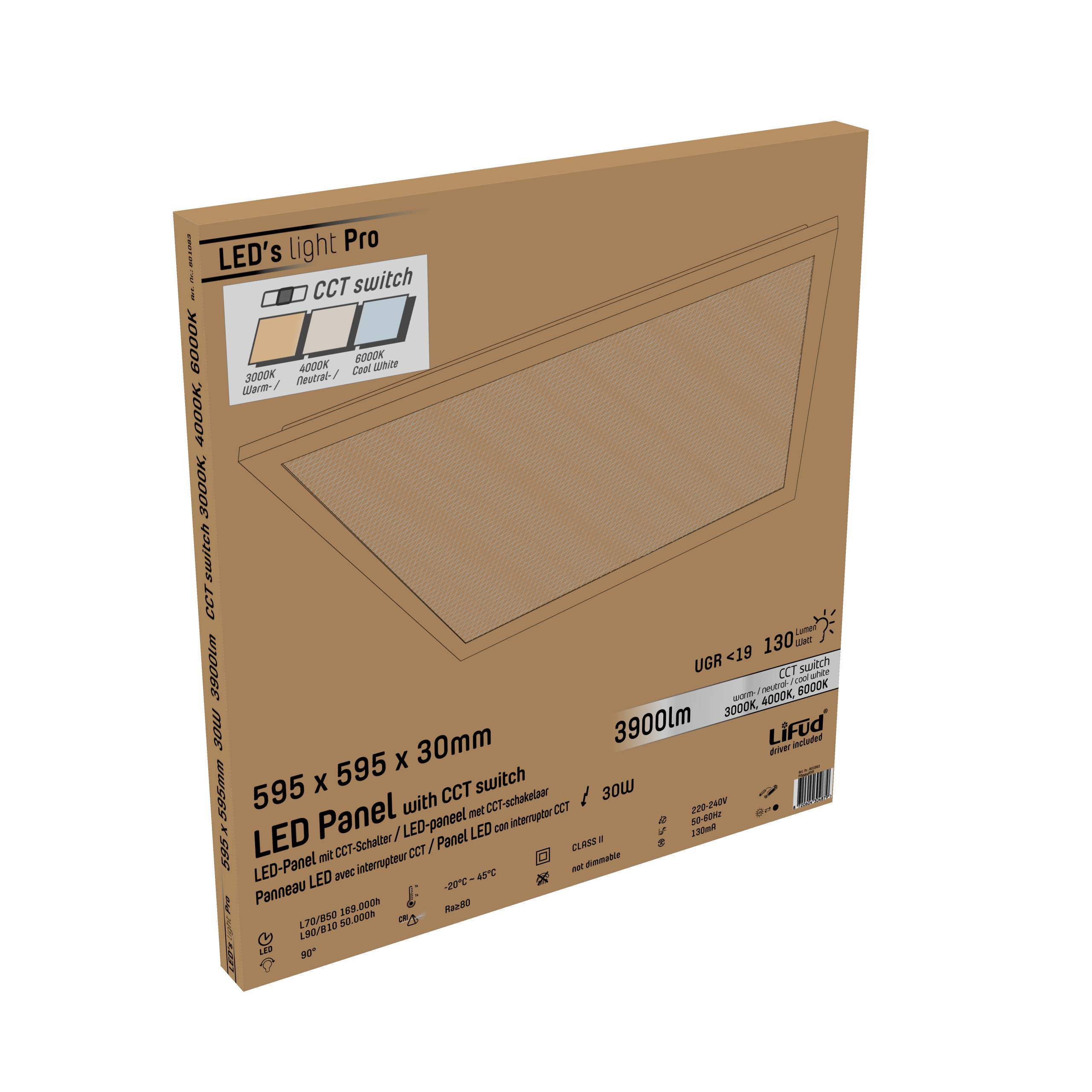 LED's light PRO LED-Panel 595x595mm 30W CCT warm-neutral-kaltweiß UGR<19