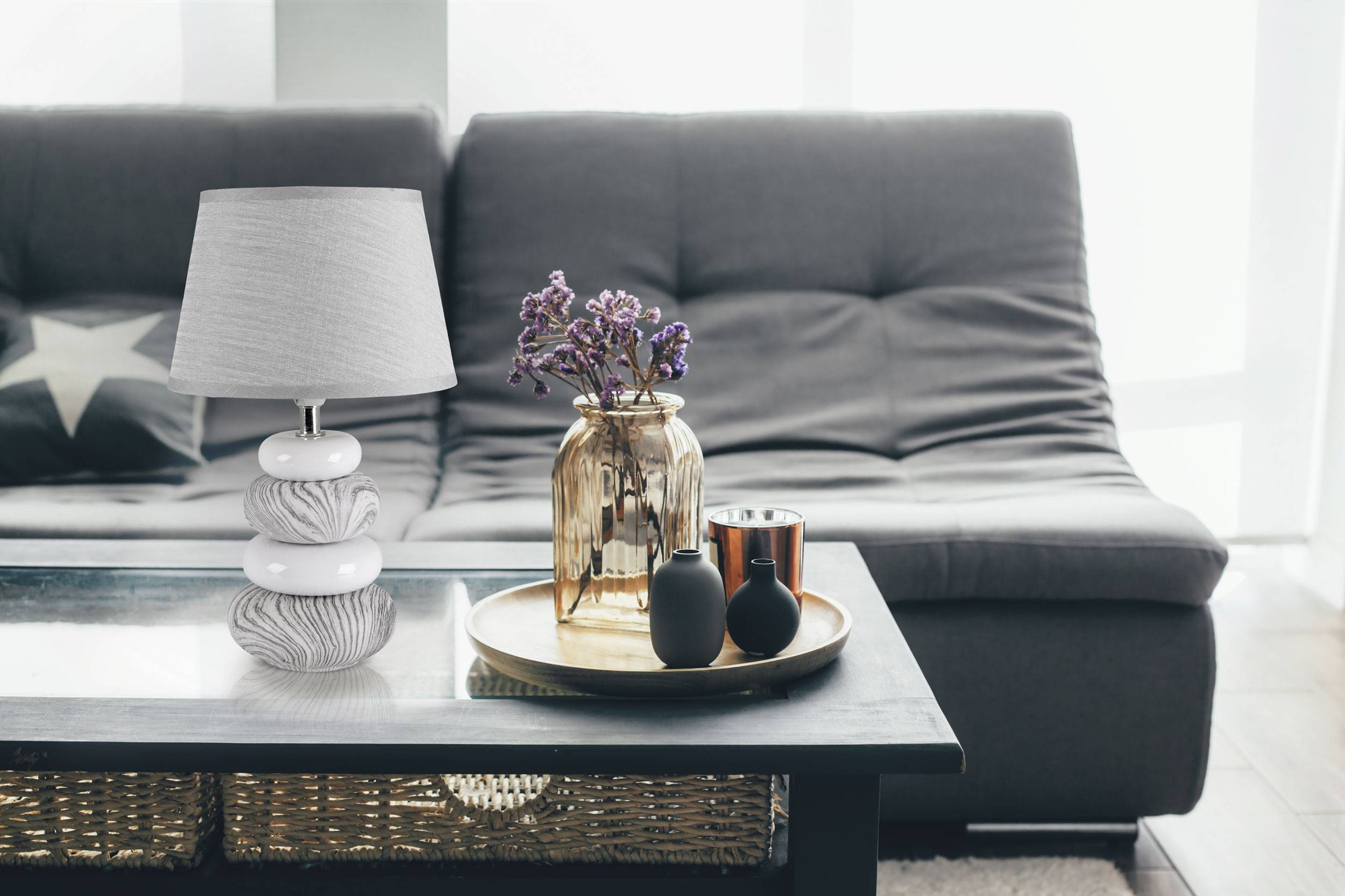 Keramik Tischleuchte "STONEY" grau