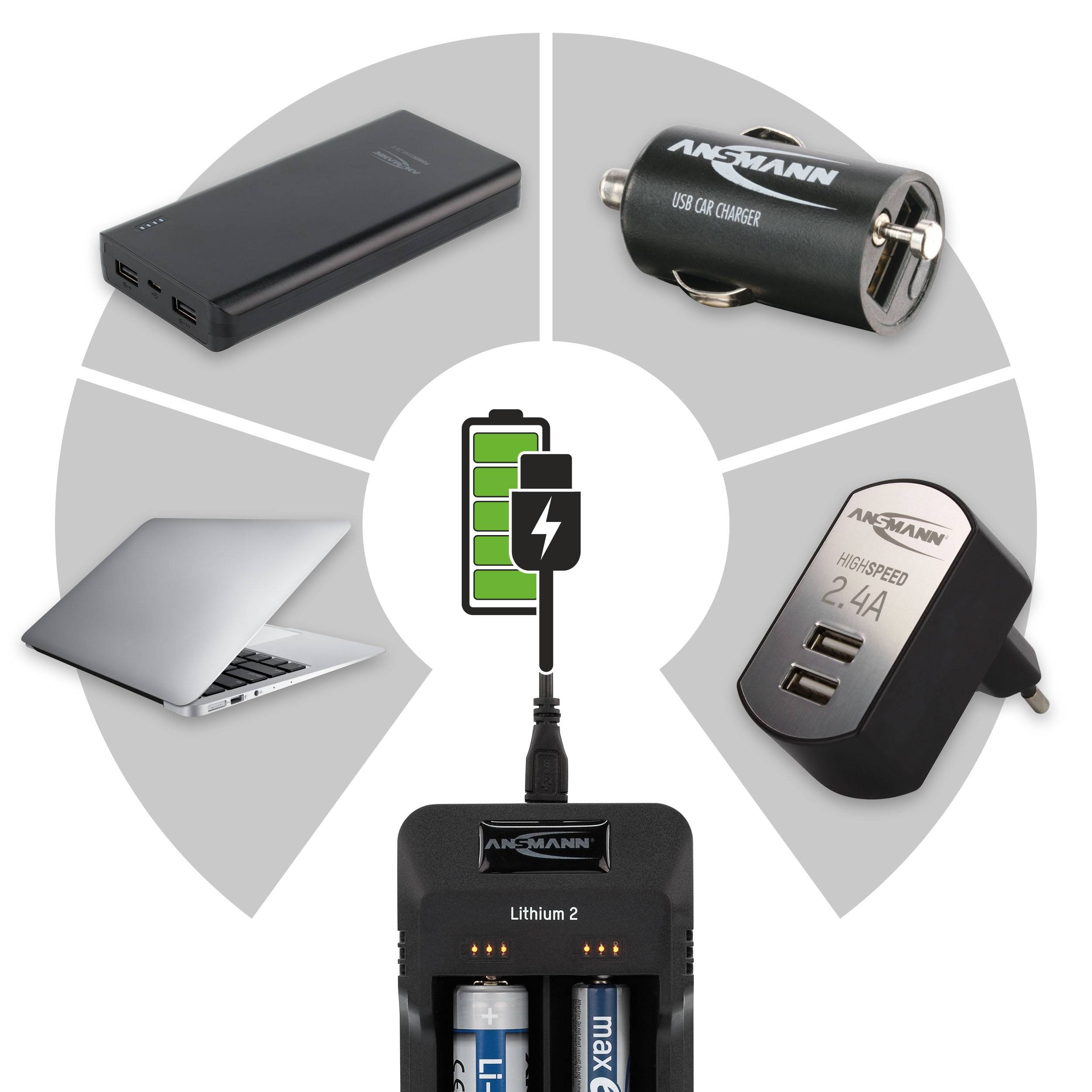 ANSMANN Ladegerät, Lithium 2, Li-Ion/NIMH, USB