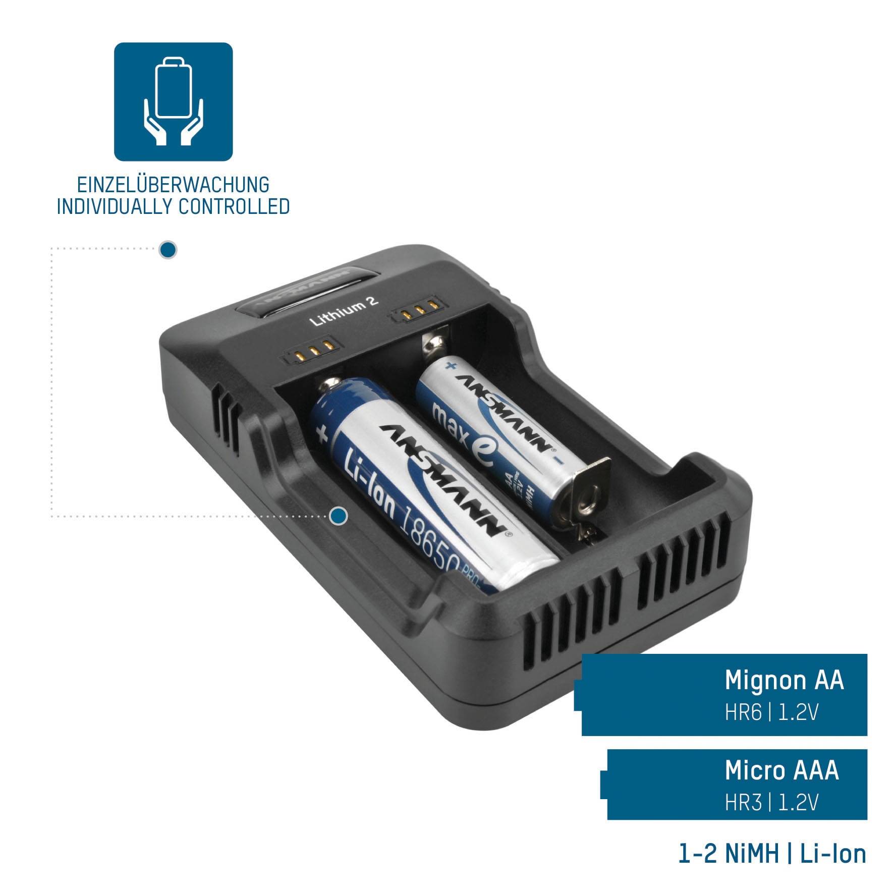 ANSMANN Ladegerät, Lithium 2, Li-Ion/NIMH, USB