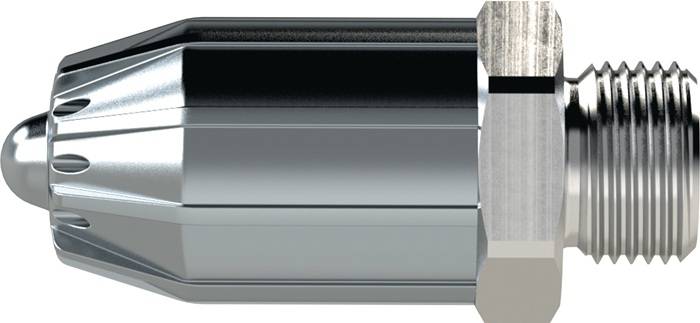 Nahaufnahme einer Graphitspitze eines Bleistifts, die angespitzt, aber leicht abgenutzt ist und auf ihrer Seite liegt. Der Bleistift ist metallisch und seine Oberfläche glänzend.