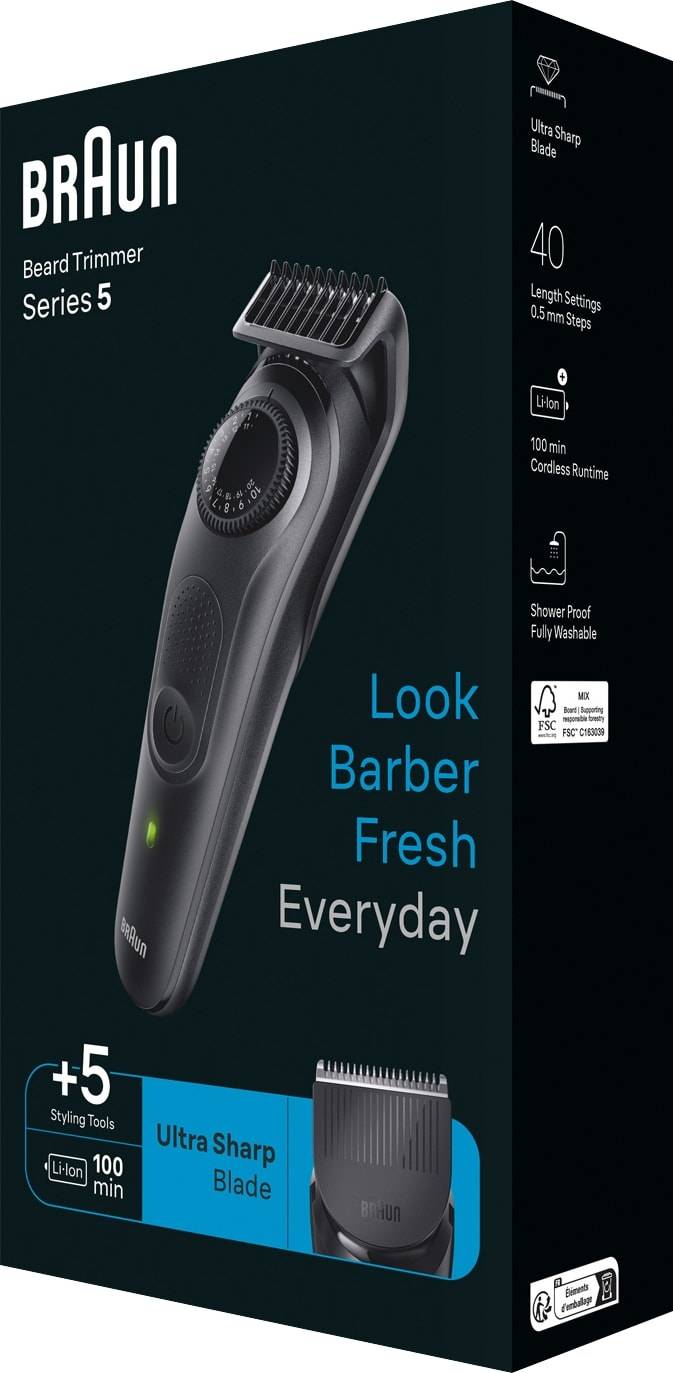 BRAUN Barttrimmer Series 5 BT5430, 40 Längenschritte, Nass & Trocken, Schwarz