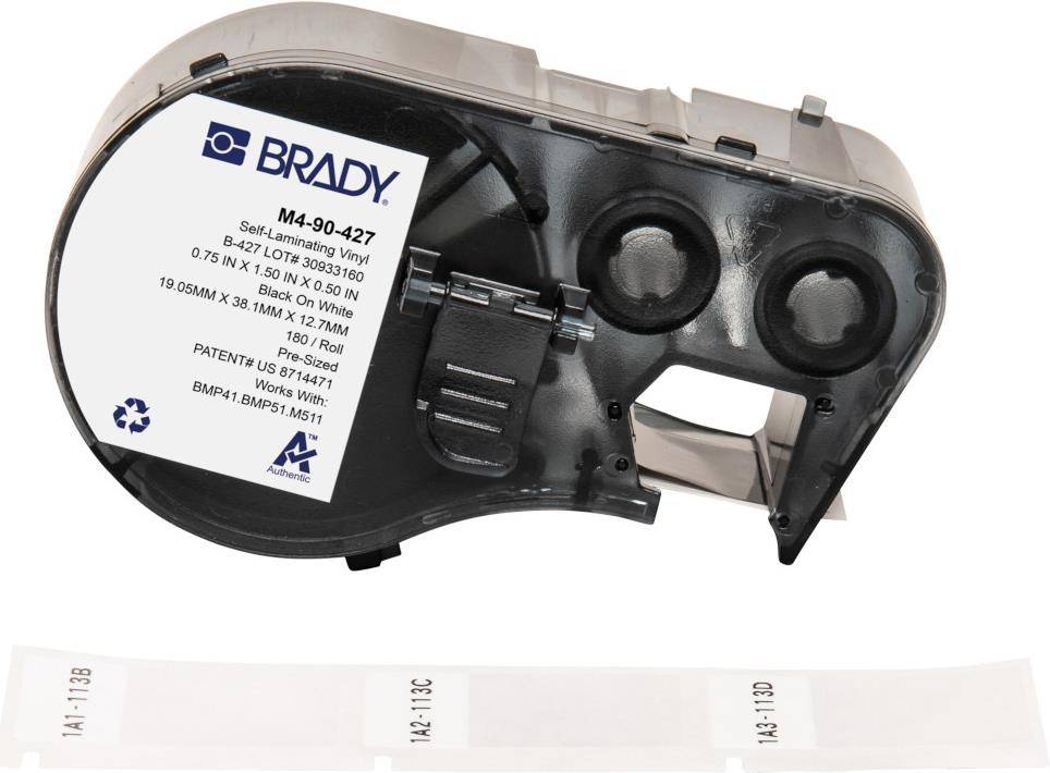 Brady, M4-90-427, selbstlaminierendes Vinyl, Weiß/Transparent, 19.05 x 12.70(38.10) mm, permanent, für Kabeldurchmesser