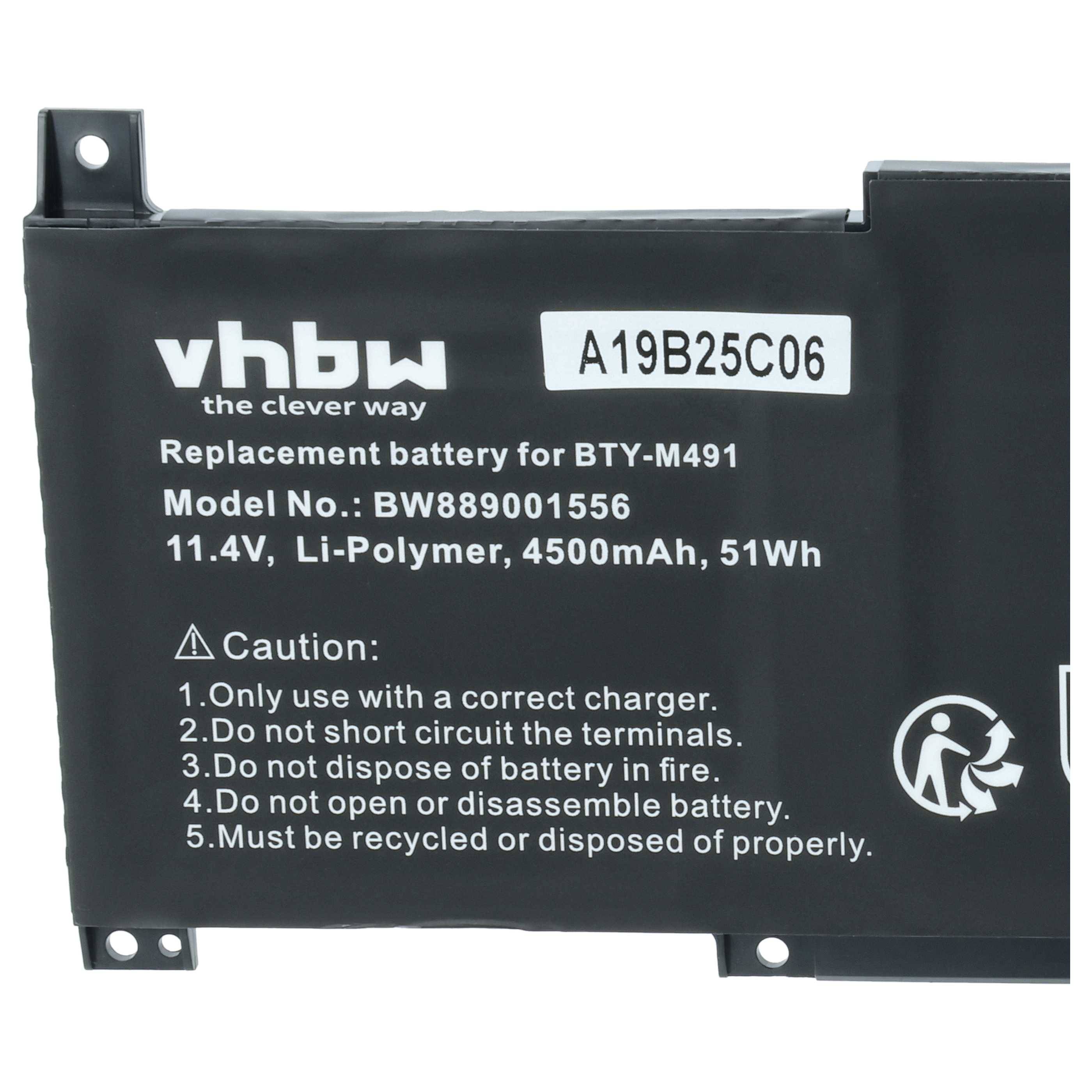 vhbw Akku kompatibel mit MSI Modern 15 A5M-053BE, A5M-088PH, A5M-071, A5M-065IN, A5M-063ZA Notebook (4500 mAh, 11,4 V, Li-Polymer)