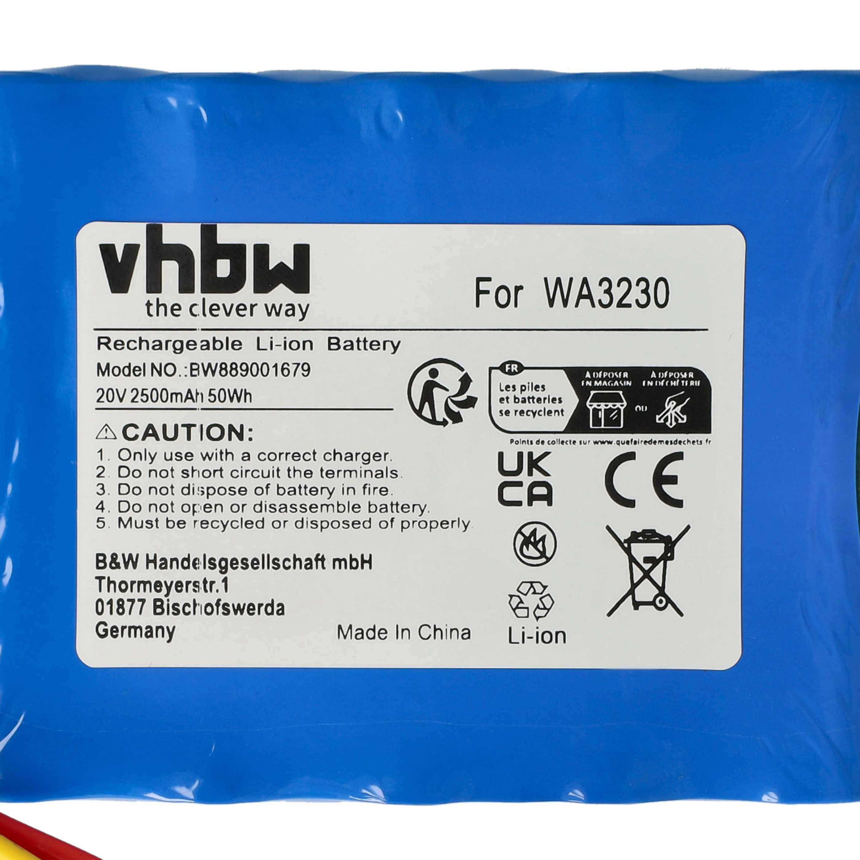 vhbw Akku Ersatz für Worx 50032774, 50032492, WA3231, 50037124, 50037194, WA3230 für Rasenmäher (2500mAh 20V Li-Ion)