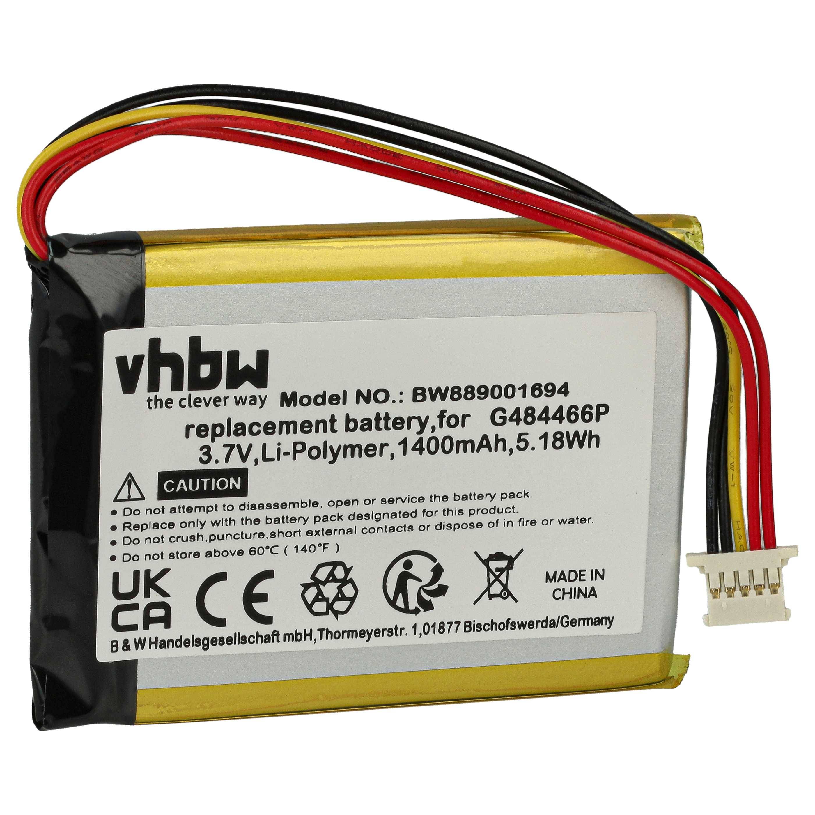vhbw Akku Ersatz für Polar G484466P für GPS Fahrradcomputer Radcomputer (1400 mAh, 3,7 V, Li-Polymer)
