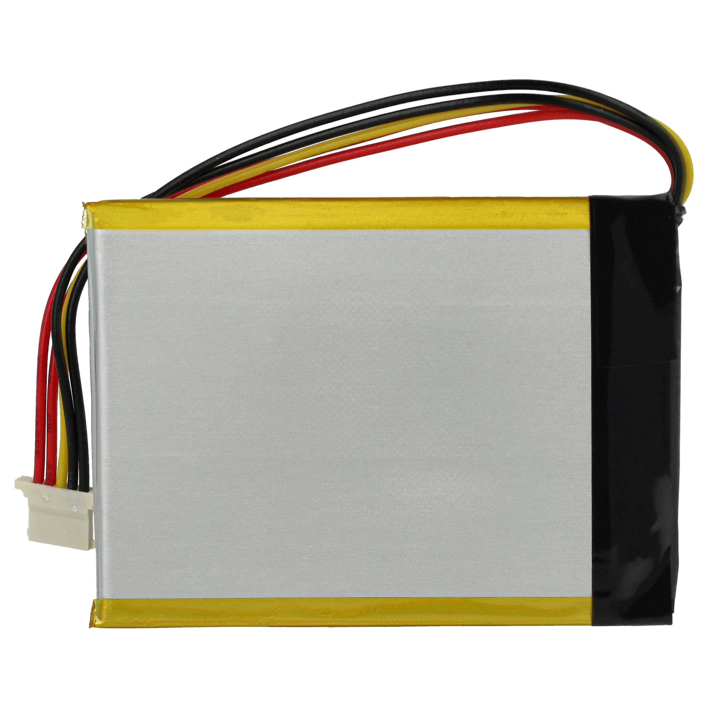 Eine kleine rechteckige Lithium-Polymer-Batterie mit einem Bündel roter, schwarzer und gelber Kabel, die in elektronischen Geräten verwendet wird.