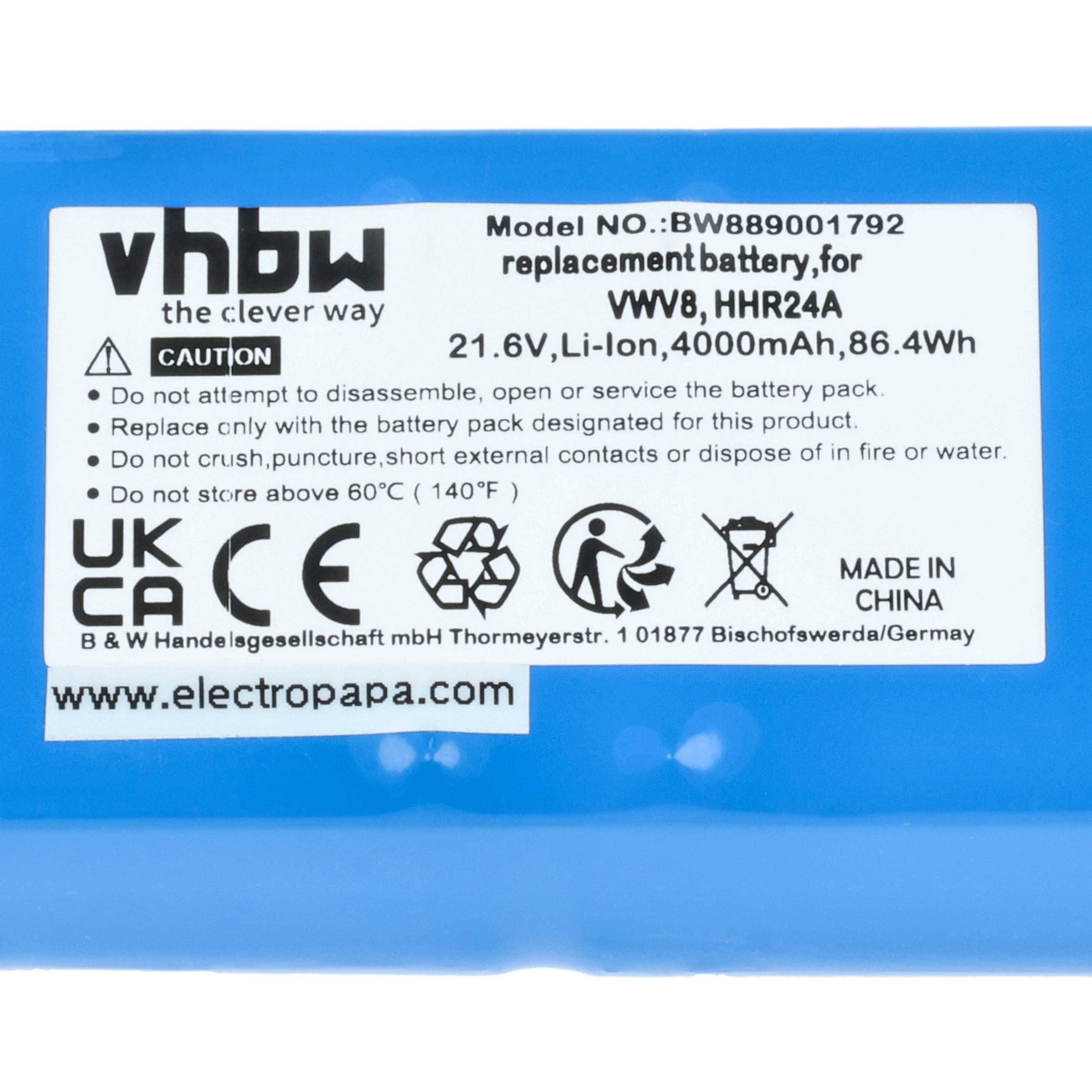 vhbw Akku Ersatz für Dreame HHR24A, SZ2101, VWV8 für Staubsauger (4000 mAh, 21,6 V, Li-Ion)