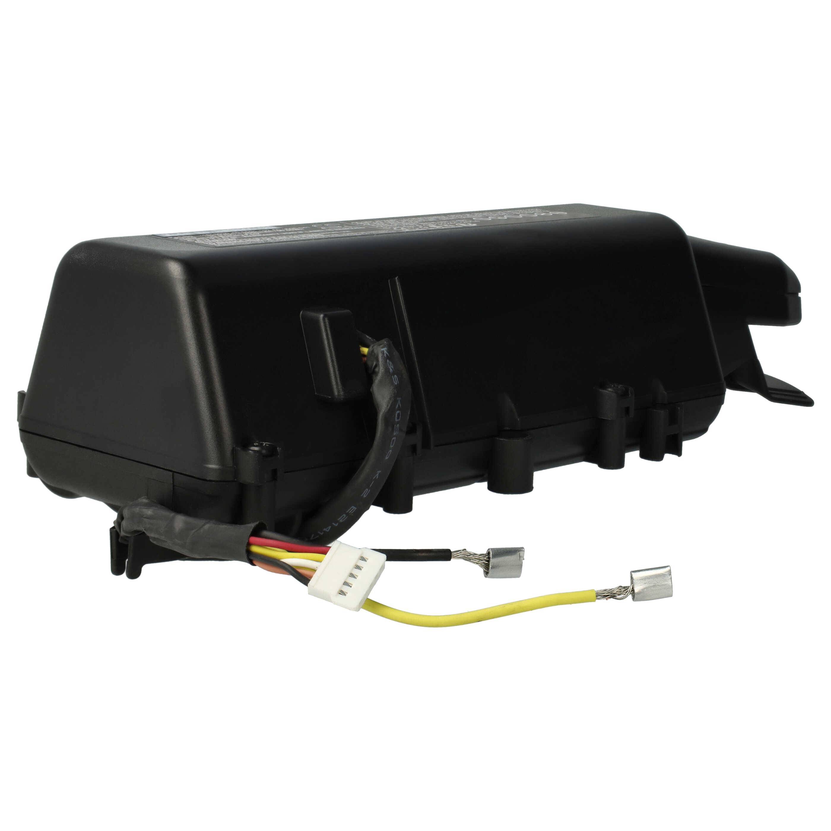 Ein schwarzes Batteriepaket mit angebrachten Drähten und Steckern, wahrscheinlich zur Stromversorgung eines bestimmten Geräts oder einer Ausrüstung.