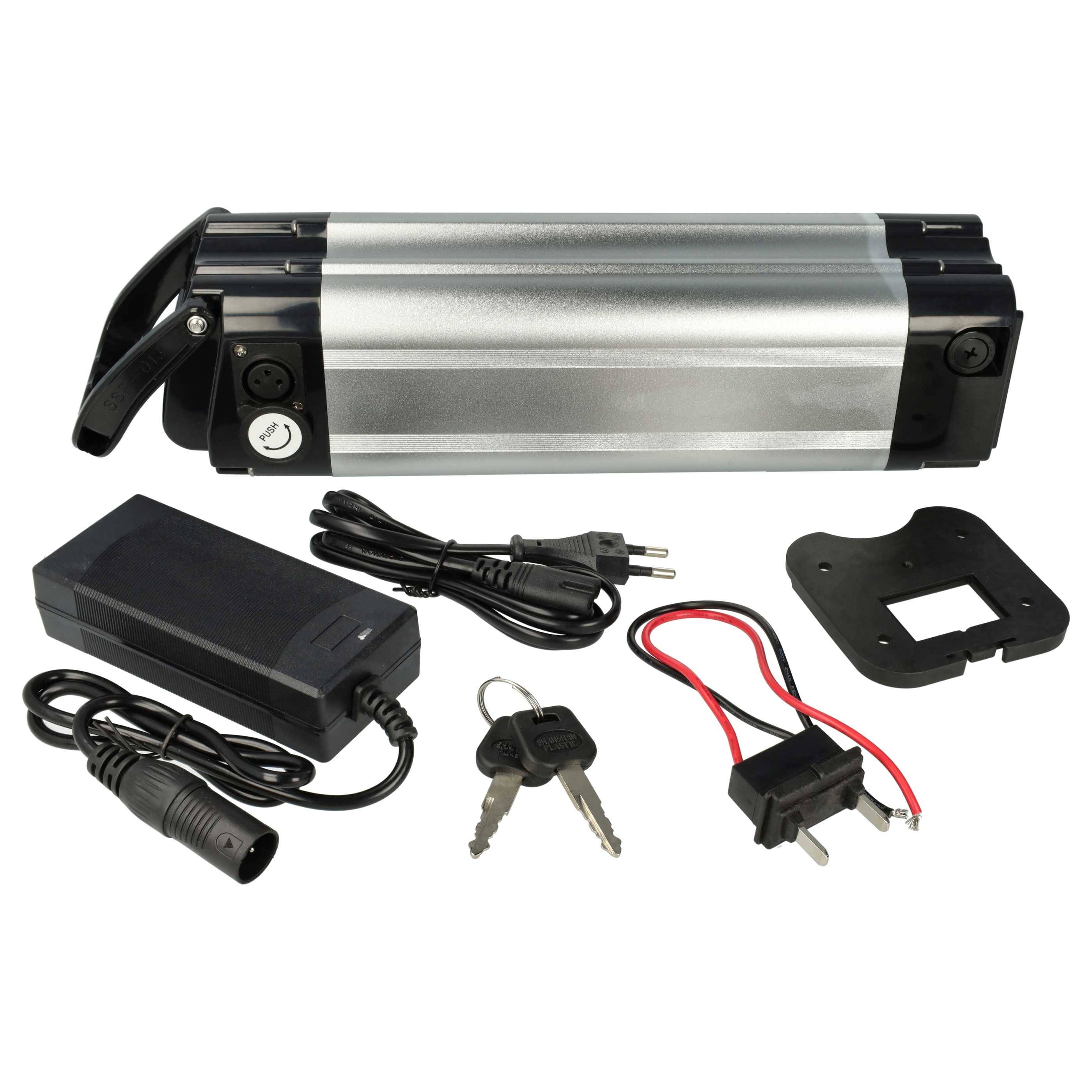 vhbw Akku kompatibel mit Hofer E-Bike (10,4 Ah, 24 V, Li-Ion) + Ladegerät - Schwarz Silber