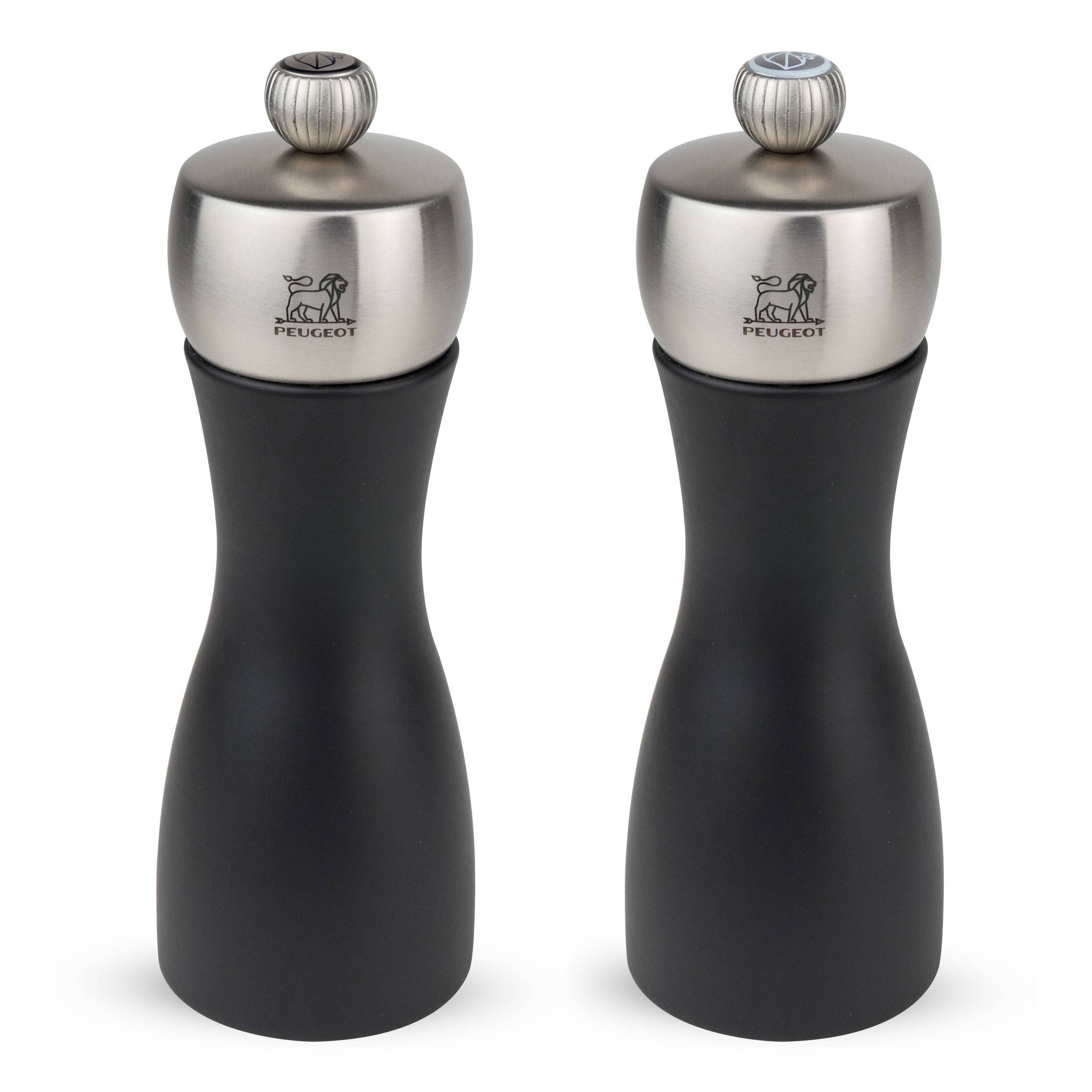 Peugeot Fidji Matt Pfeffermühlen, Salzmühlen Set, Edelstahl / Buchenholz, Schwarz, 15 cm, 2-17132