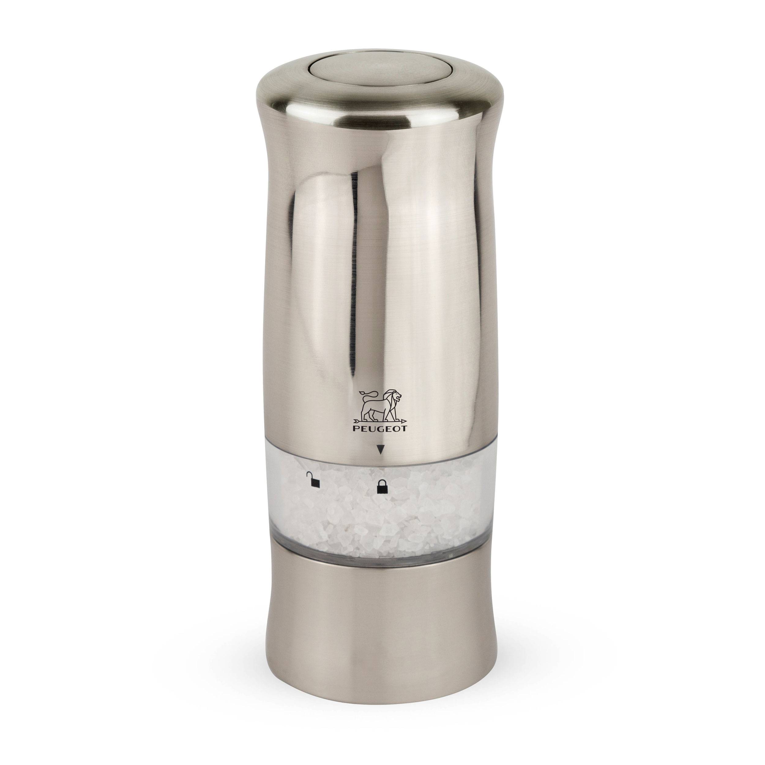 Peugeot Zeli Elektrische Salzmühle mit Beleuchtung, ABS, Edelstahl-Optik, 14 cm, 24086