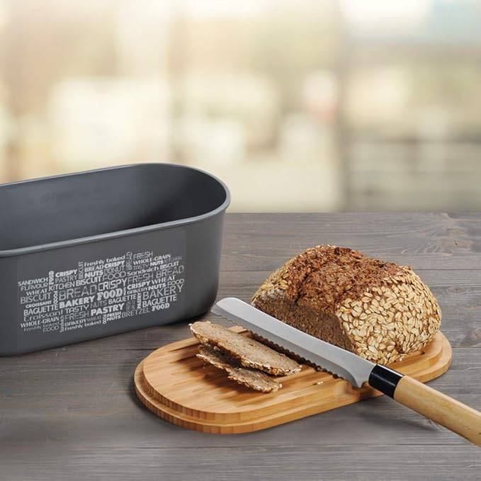 Kesper | Brotbox, Material: Melamin, Bambus, Maße: B: 34 x H: 14 x T: 18 cm, Farbe: Grau, Braun | 58501