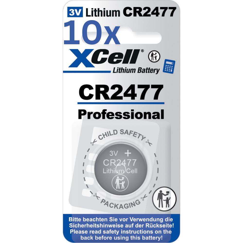 10x XCell Lithium-Knopfzelle CR2477 1er-Blister 3V/950mAh