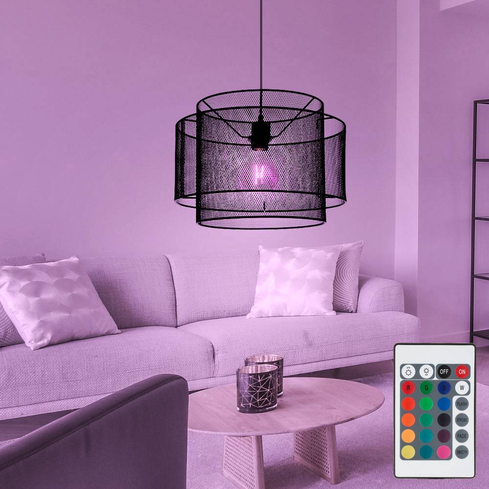 Hängelampe Pendellampe schwarz Hängeleuchte schwarz Industriell, Esszimmer, Gitter, Fernbedienung dimmbar, 1x RGB LED 8,5W 806Lm warmweiß, DxH 40x1