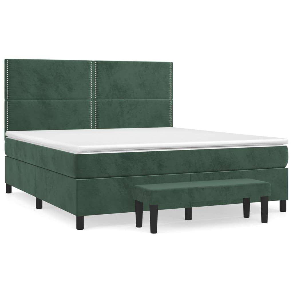 vidaXL Boxspringbett mit Matratze Dunkelgrün 180x200 cm Samt