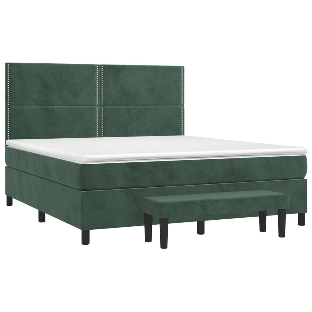 vidaXL Boxspringbett mit Matratze Dunkelgrün 180x200 cm Samt