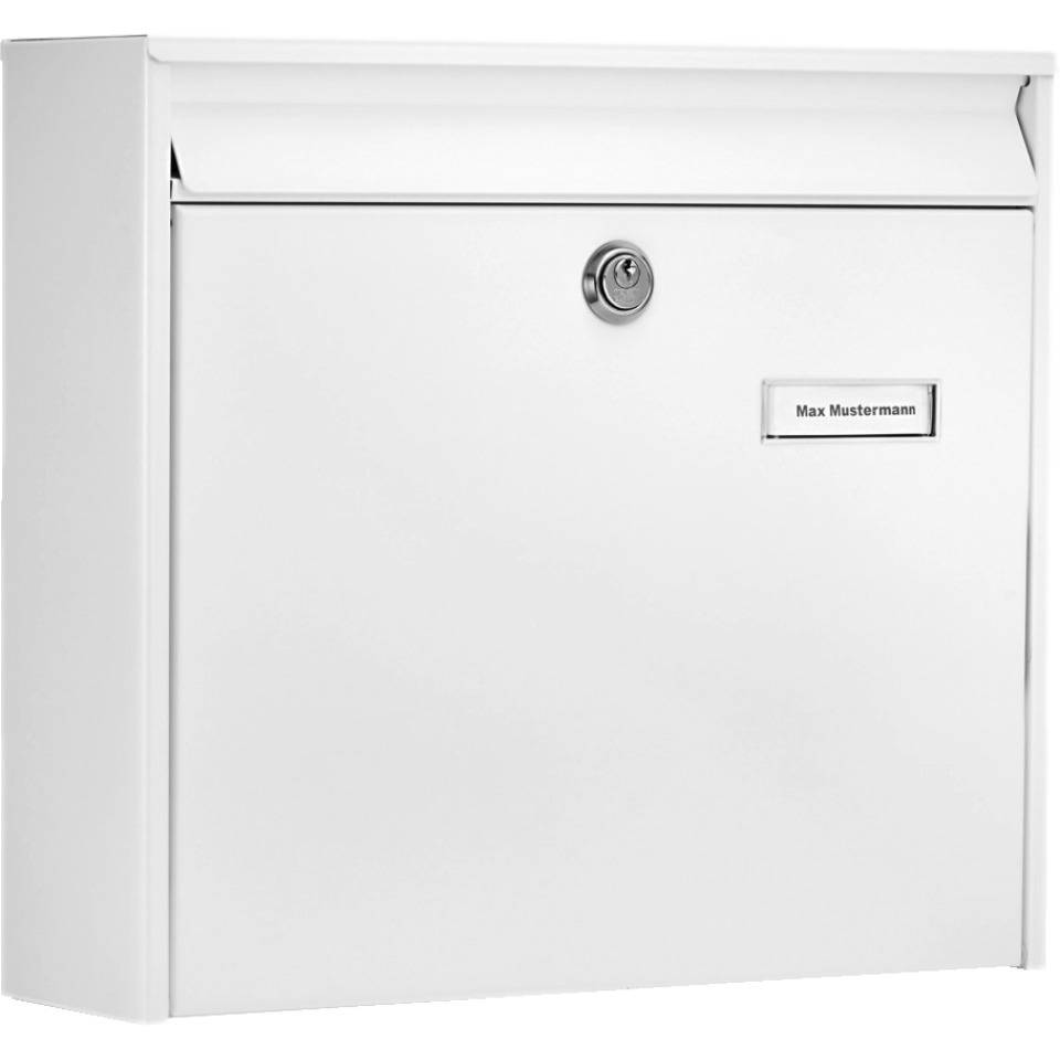 Briefkasten Kompakt, weiß, Stahl, pulverbeschichtet, 2 Schlüssel, 380x340x148mm