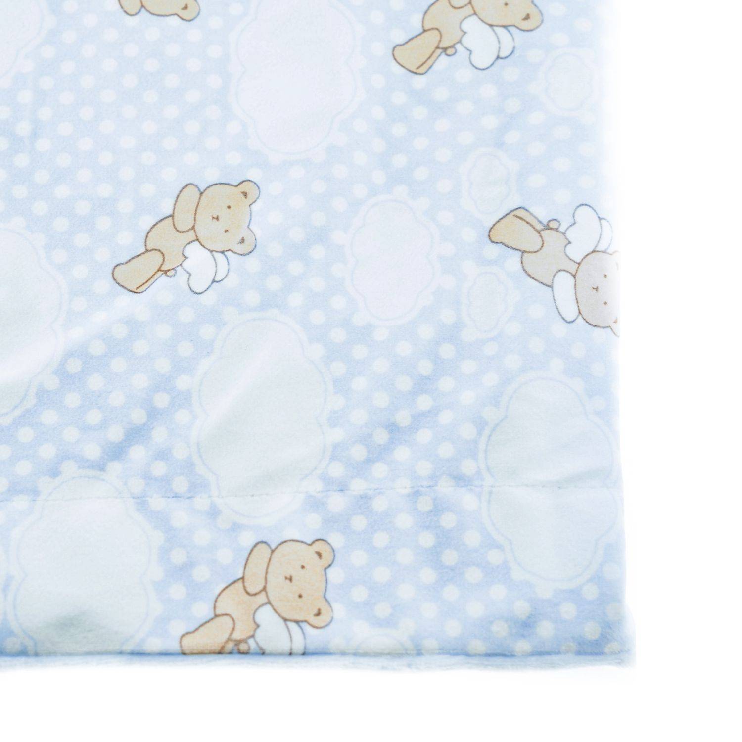 Babydecke Doppellagig 75cm x 100cm mit Bärenengel und Wolken Babyblau Motiv 1