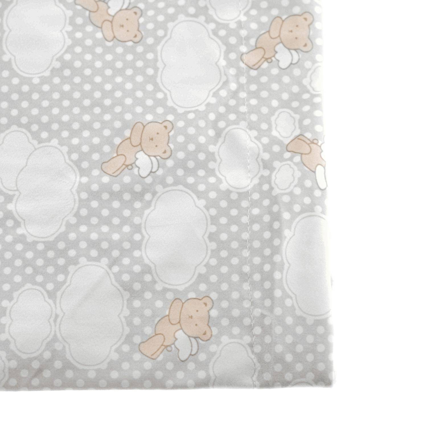 Babydecke Doppellagig 75cm x 100cm mit Bärenengel und Wolken Grau Motiv 1