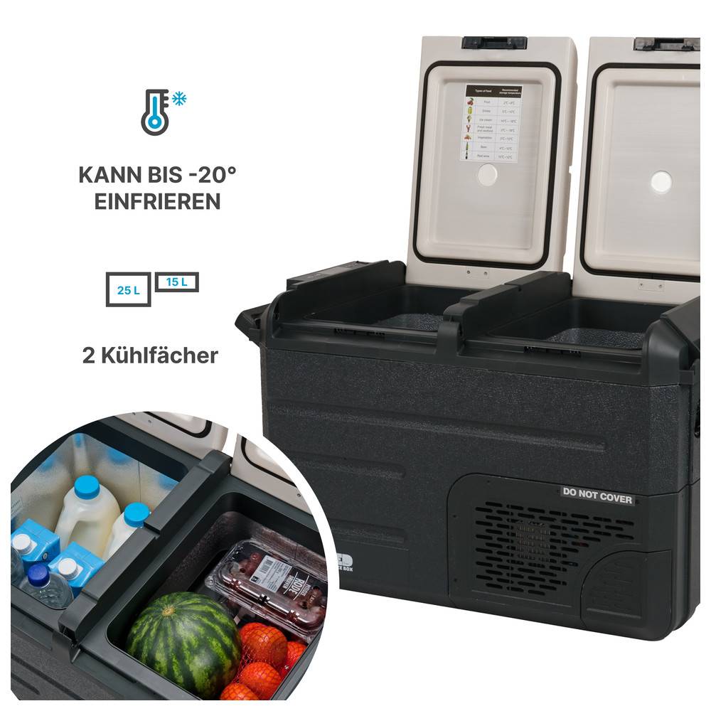 Eurom Kühlbox Double Fred 25/15 mit 12V/24V Anschluss 40 L, 2 Kühlfächer