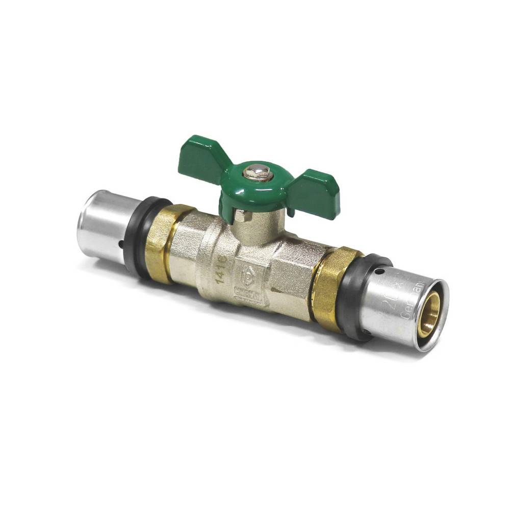 Sanpro THPRESS Pressfitting - Pressfitting Kugelhahn grüner Griff + TH-Kontur, Größe 32x3