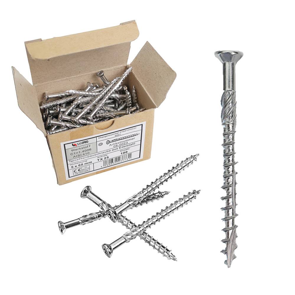 Sanpro Terrassenschraube aus Edelstahl mit Torx Kopf, Größe 5 x 60 mm, Anzahl 100 Stück