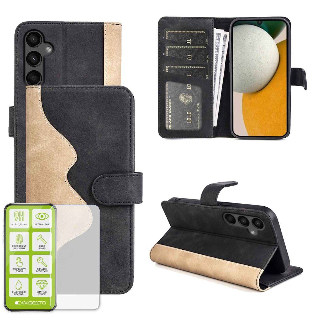 Für Samsung Galaxy A15 Produktset Handy Tasche Wallet + H9 Hart Glas