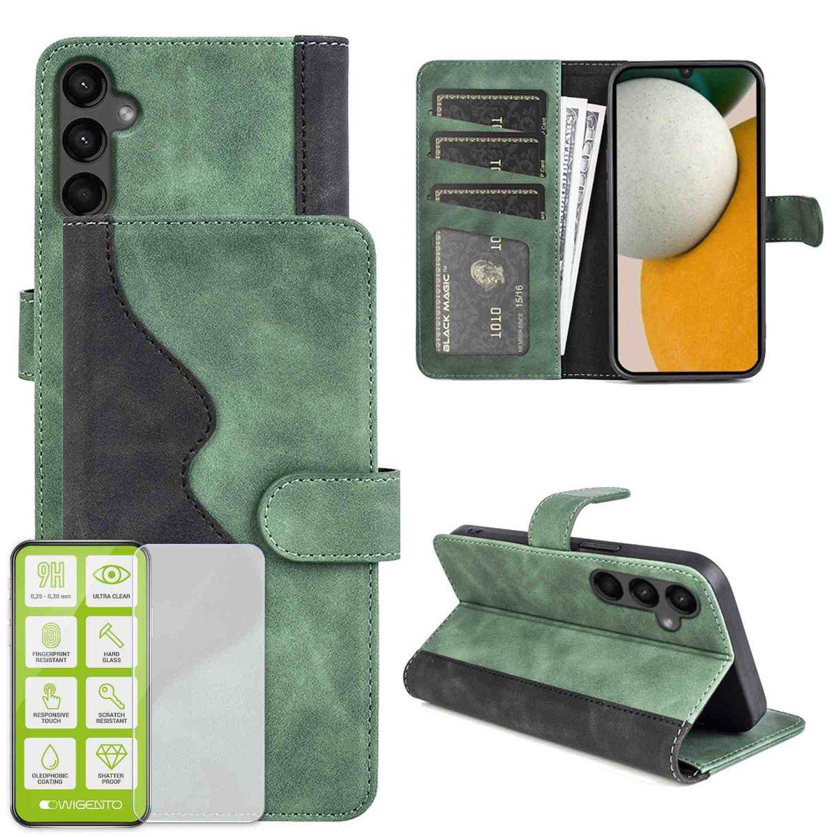 Für Samsung Galaxy A15 Produktset Handy Tasche Wallet + H9 Hart Glas