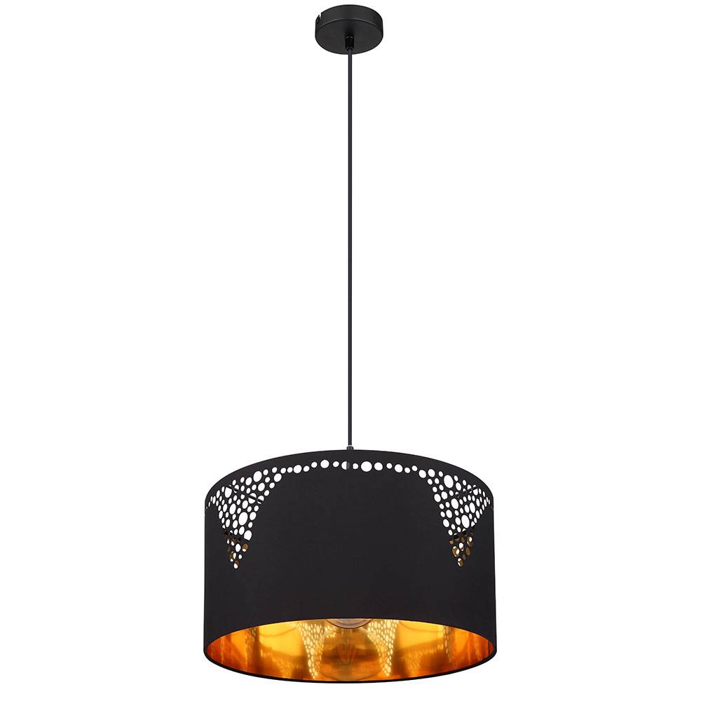 Pendellampe Hängelampe schwarz Esstisch goldfarben rund Wohnzimmerleuchte, Textil schwarz, App Steuerung CCT, 1x Smart RGB LED 10W 806Lm, DxH 38x120