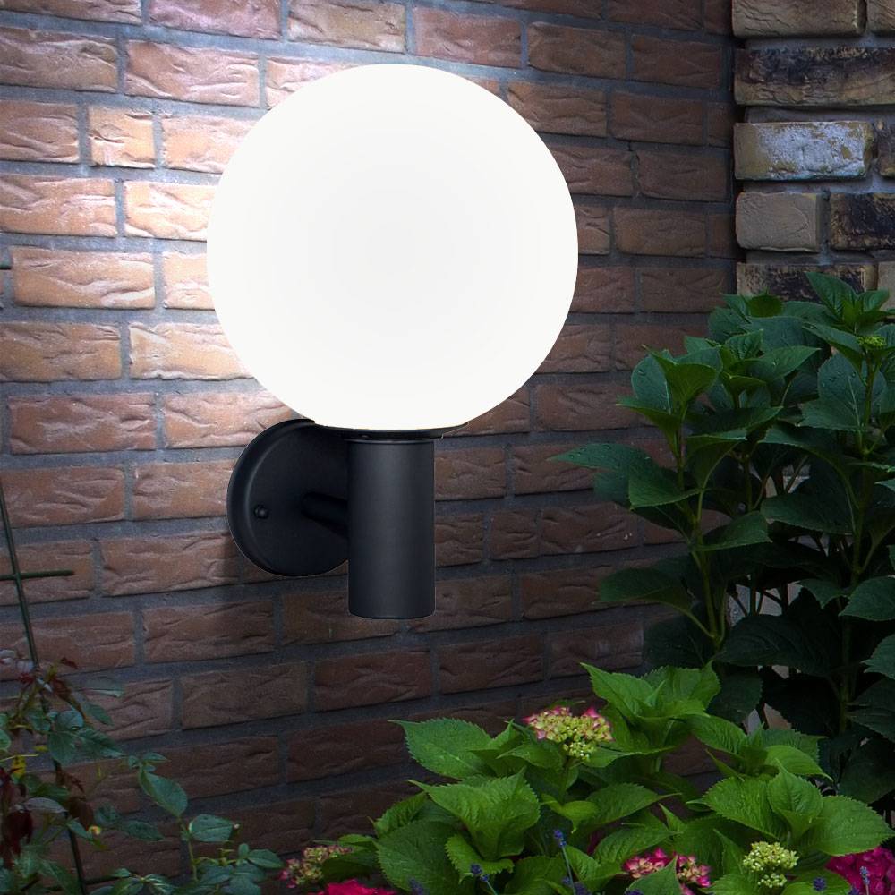 Außenleuchte Wandleuchte Gartenleuchte Edelstahl Fassadenleuchte Glaskugel weiß, Edelstahl anthrazit, 1x E27, DxH 25x37 cm