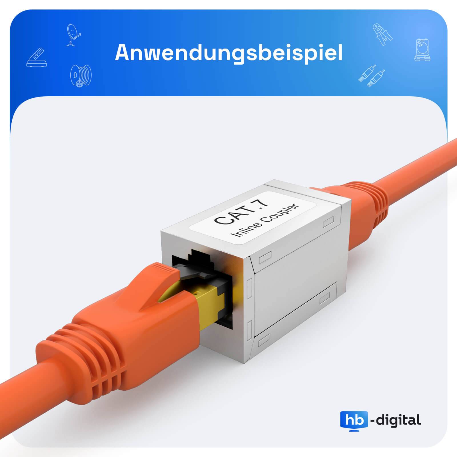 hb-digital Kabel Verbinder CAT 7 Patchkabelkupplung RJ45 Netzwerkkabel Adapter Indoor verchromt