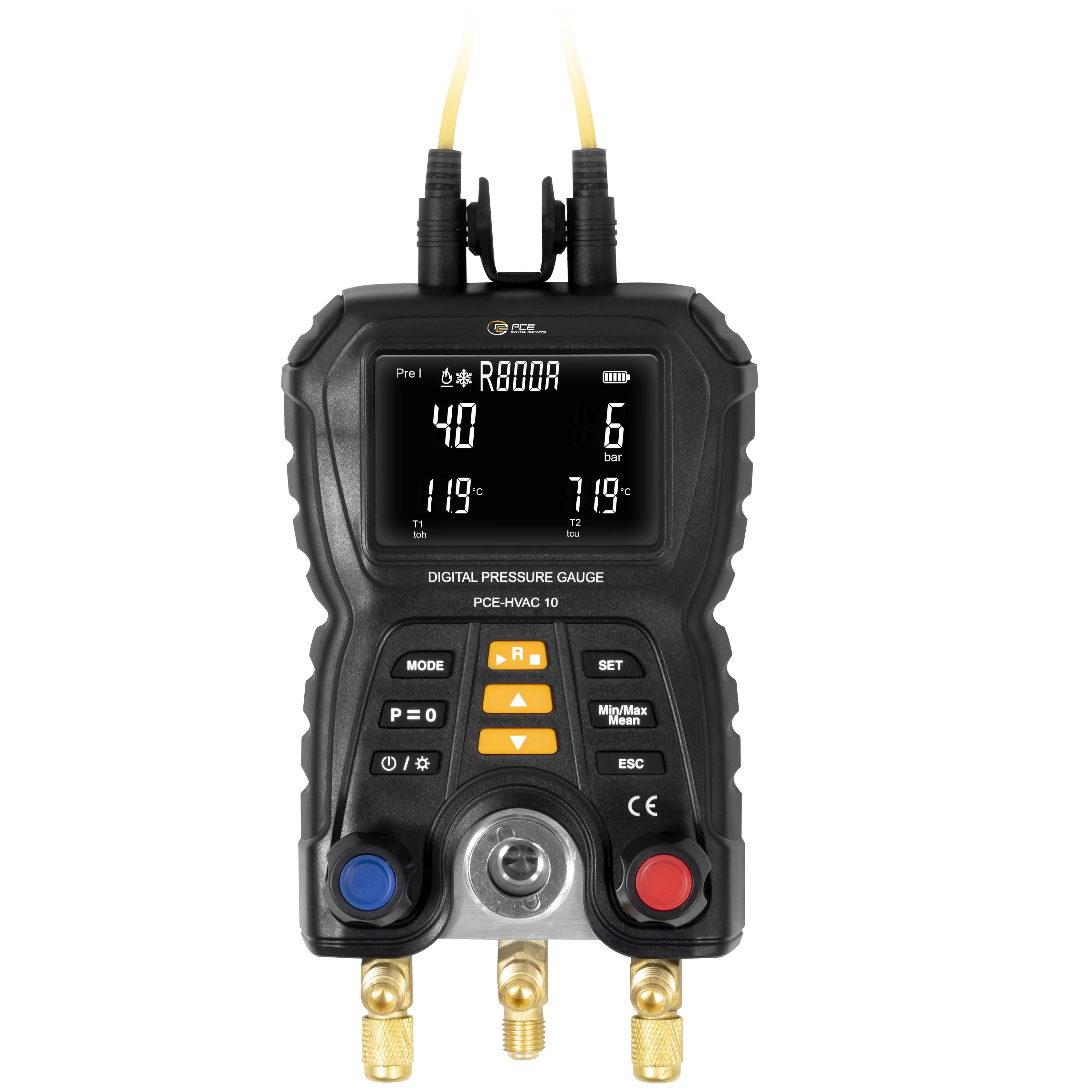 PCE Instruments Druckmesser PCE-HVAC 10 Messung bis 60 bar |2-Wege-Ventilblock mit 3 Anschlüssen 7/16“ – UNF |IP42