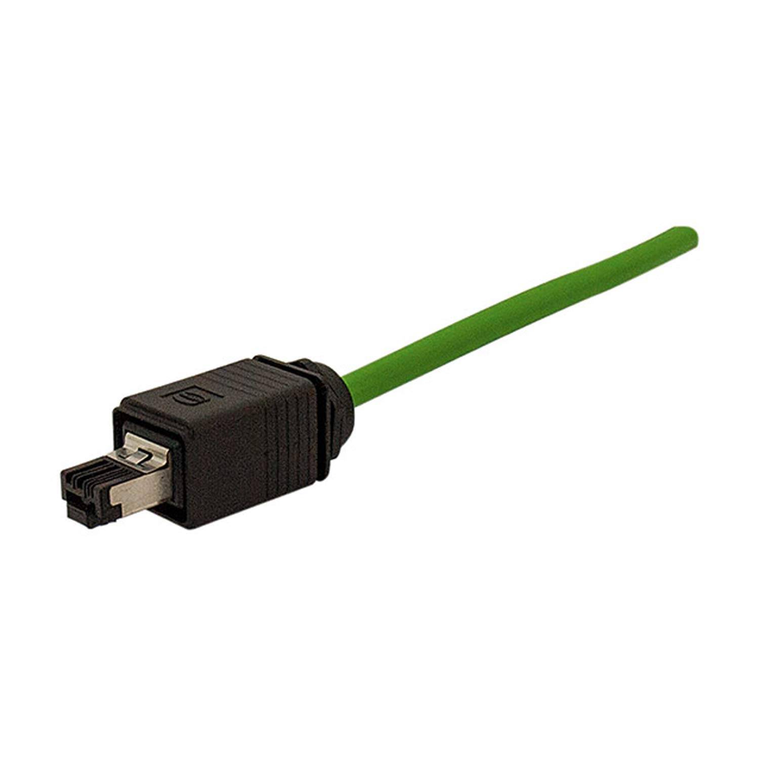 Ein grünes Kabel mit einem schwarzen Stecker an einem Ende, das häufig für Industrie- oder Datenübertragungsanwendungen verwendet wird.