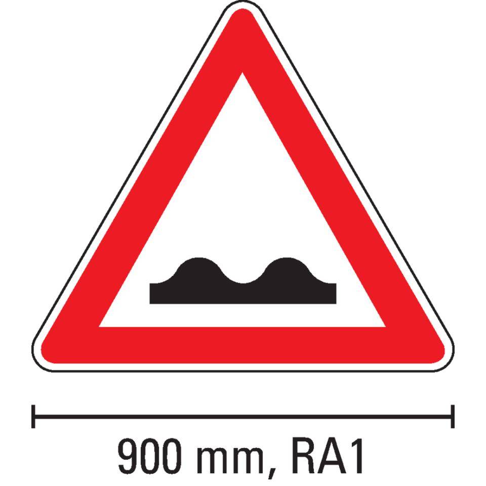 Verkehrszeichen Unebene Fahrbahn, Nr.112, Aluminium RA1, reflektierend, SL 900mm, DIN 67520, nach StVO