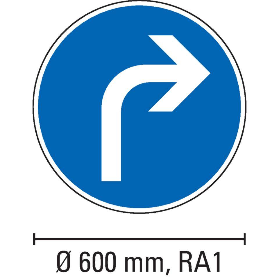 Verkehrszeichen Fahrtrichtung rechts, Nr. 209, Aluminium RA1, reflektierend, Ø 600mm, DIN 67520, nach StVO