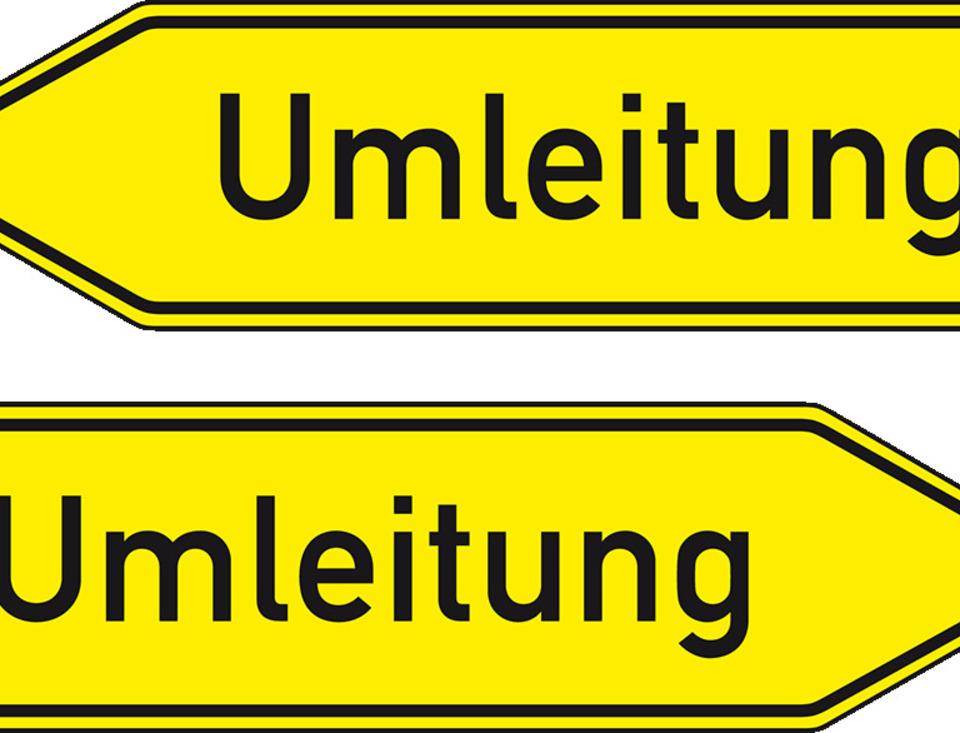 Verkehrszeichen Umleitungswegweiser doppelseitig, Nr.454-40, Aluminium RA1, reflektierend, 1250x350mm, DIN 67520