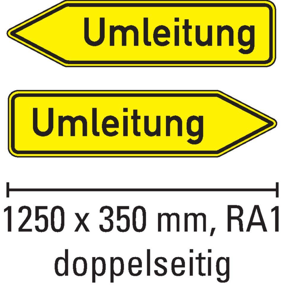 Verkehrszeichen Umleitungswegweiser doppelseitig, Nr.454-40, Aluminium RA1, reflektierend, 1250x350mm, DIN 67520